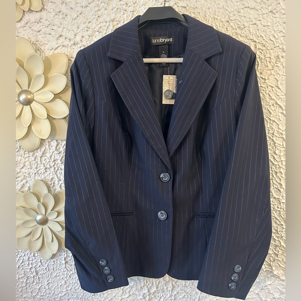 Lane Bryant navy blue pinstriped blazer